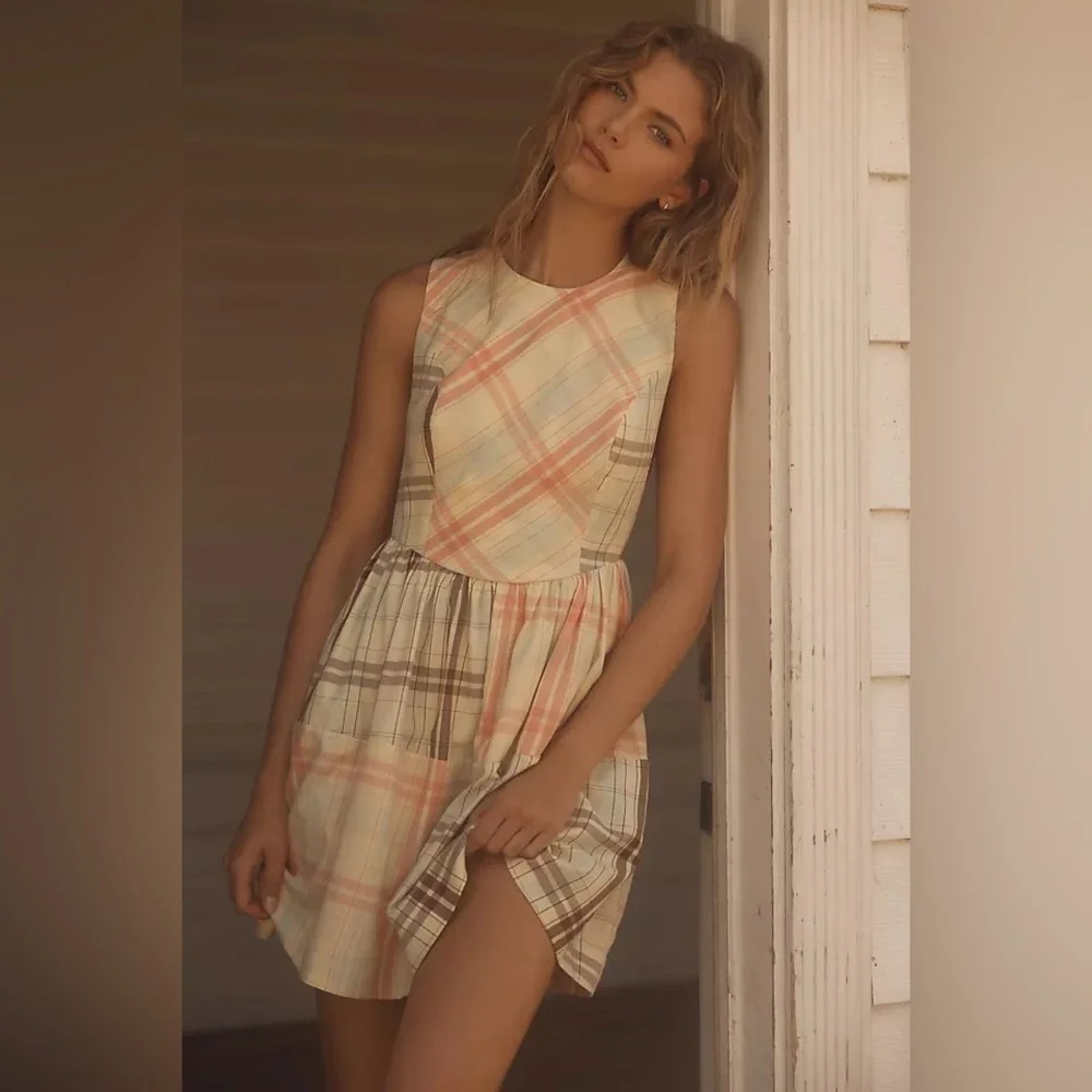 NWT! LyreBird Sleeveless Plaid Nap Mini Dress Size Small 100% Cotton Summer Boho